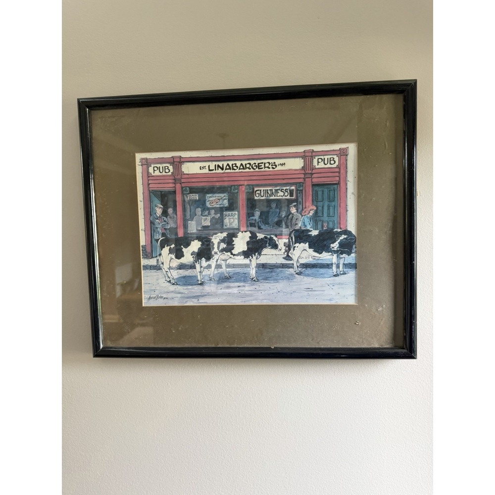 Irish Pub Cow Scene Framed Art Guinness
